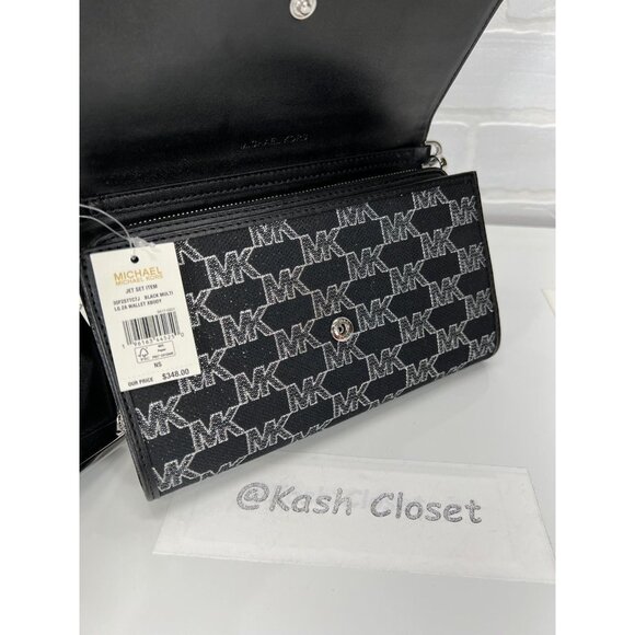 Michael Kors Crossbody Wallet Jet Set Metallic Large Clutch Purse Black Multi - Picture 11 of 11